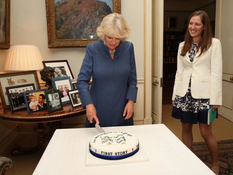 The Duchess of Cornwall cutting First Story's 5 year anniversary cake